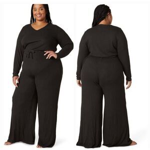 NWT Beyond Yoga 2X Black Ribbed Wide Leg Long Sleeve Jumpsuit One Piece